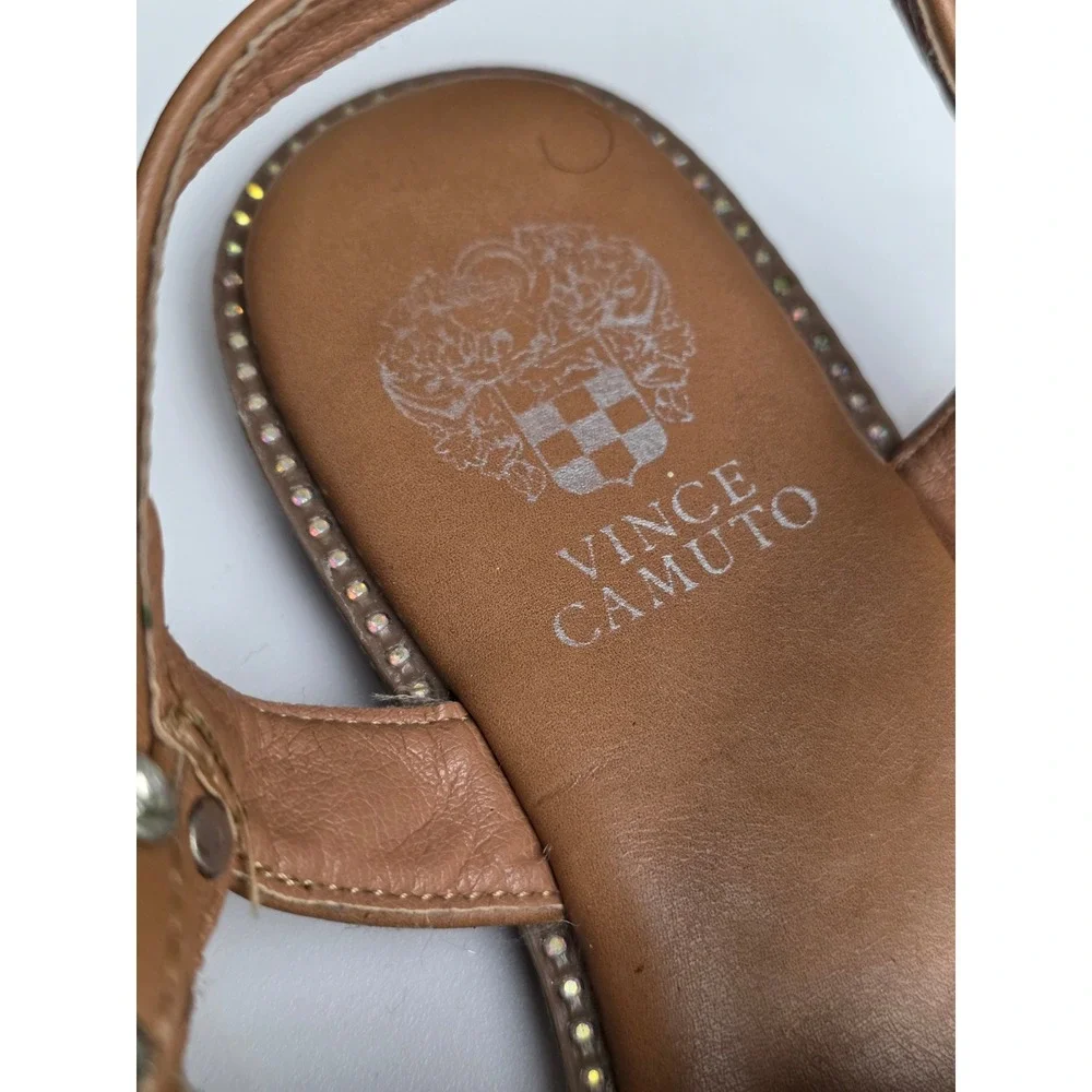 Vince Camuto Girls Sandals Size 2 Tan Rhinestone Strappy Gladiator Dressy Shoes